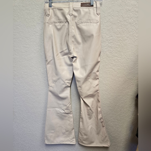 Rock & Roll Denim HIGH RISE EXTRA STRETCH FLARE FAUX LEATHER PANTS in Ivory - Picture 8 of 14